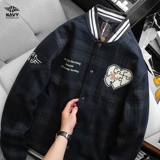 ÁO KHOÁC BOMBER NỈ DẠ KẺ BIG SIZE NAM