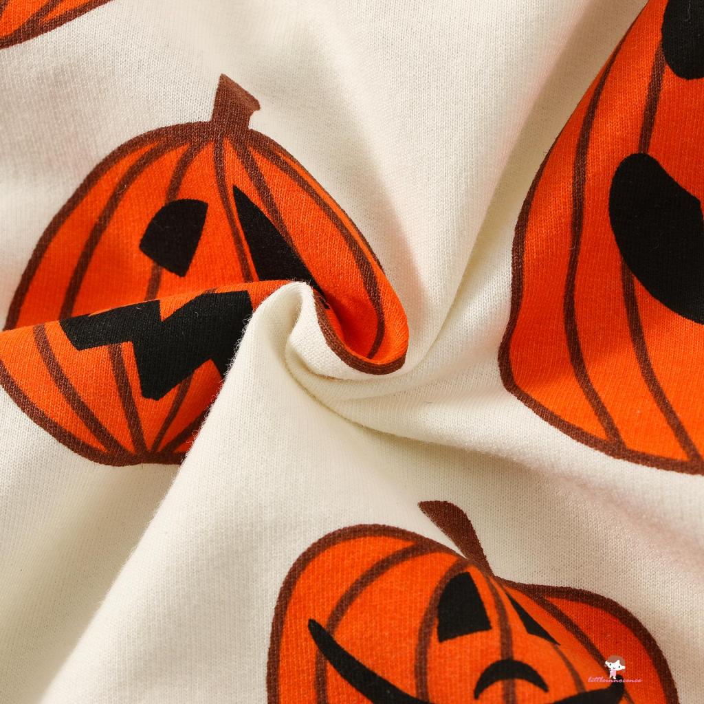 Set Áo Thun Tay Dài In Hình Bí Ngô Và Quần Dài Phong Cách Halloween Cho Bé
