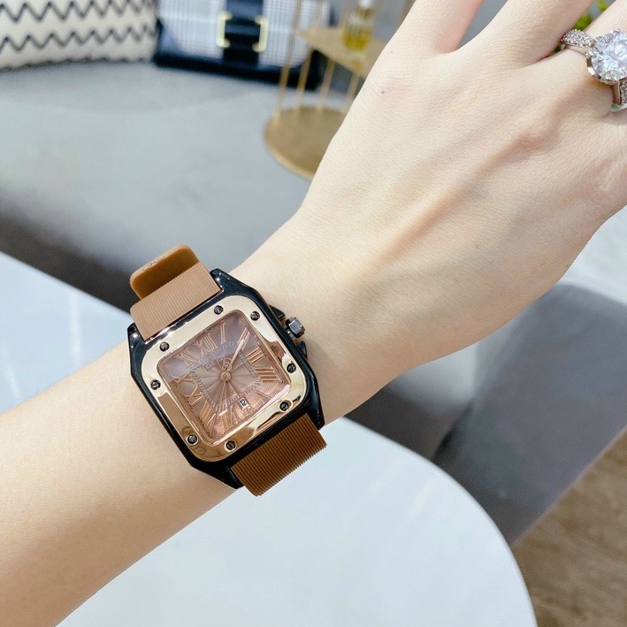 Đồng Hồ Nữ GuQi Dây Silicone Cao Cấp, Mặt Vuông Size 31x31mm Kiểu Dáng Thanh Lịch Thời Thượng