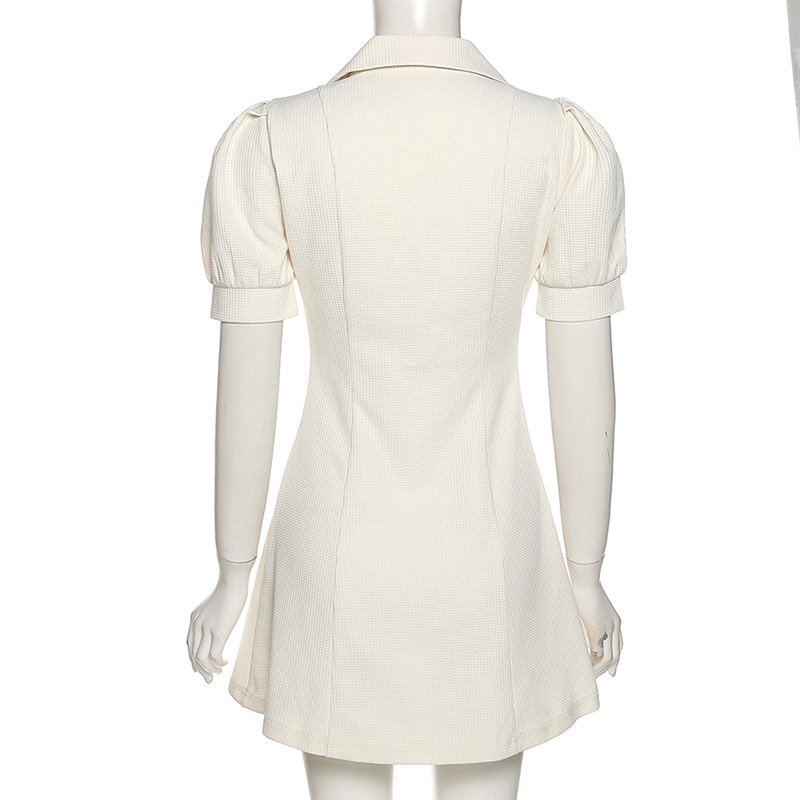 DUNEA Đầm Tay Ngắn Phồng Cổ Bẻ In Chữ Thời Trang Đường Phố Cho Nữ