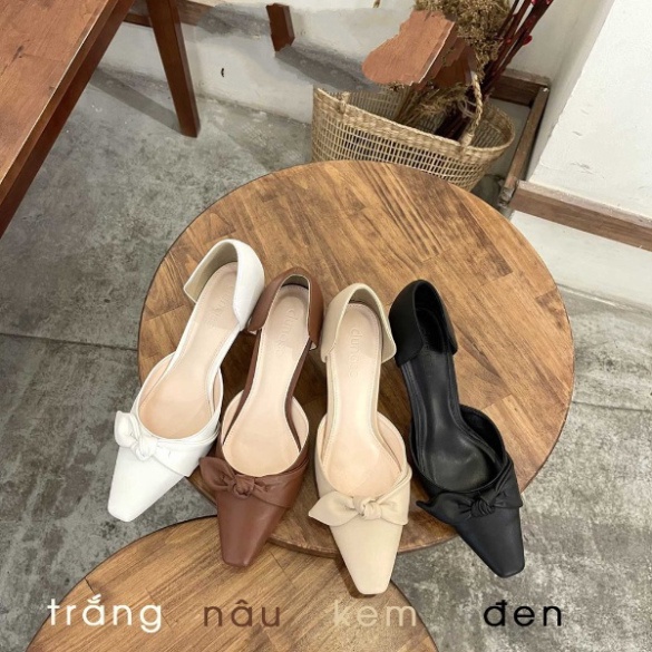 Giày Cao Gót Detaunisex Mũi Vuông Hở Eo Phối Nơ Thời Trang Cao 7 Phân Mã C757001