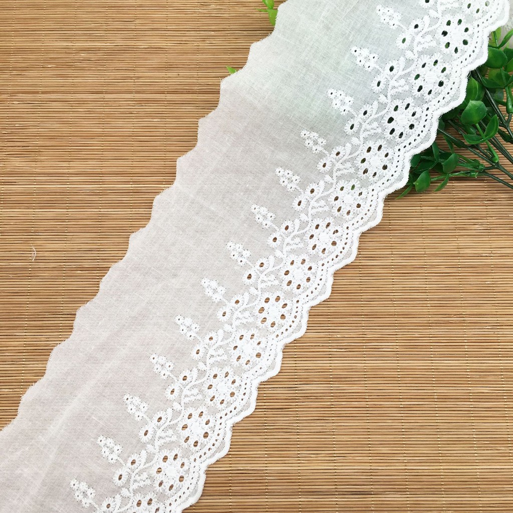 12cm ren lưới vải cotton thêu hoa phụ kiện may mặc nơ bờm handmade