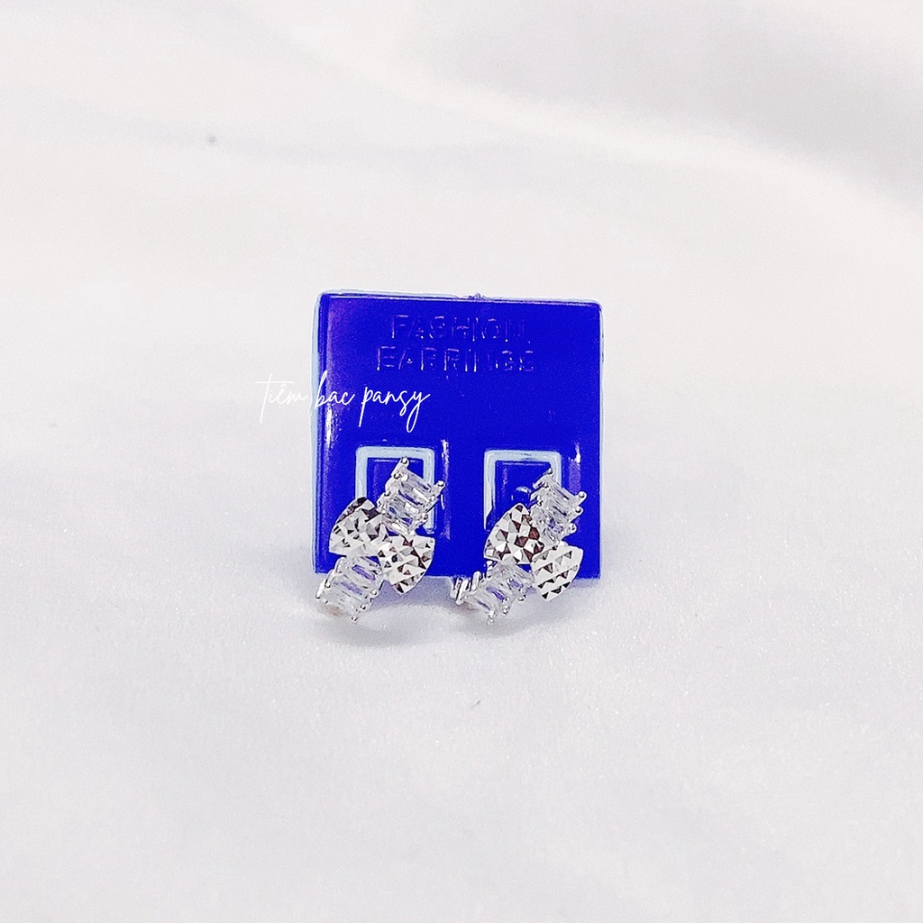 Bông tai nữ bạc PANSY dạng bấm bật đính nơ sang chảnh - Khuyên tai nữ bạc ta cao cấp