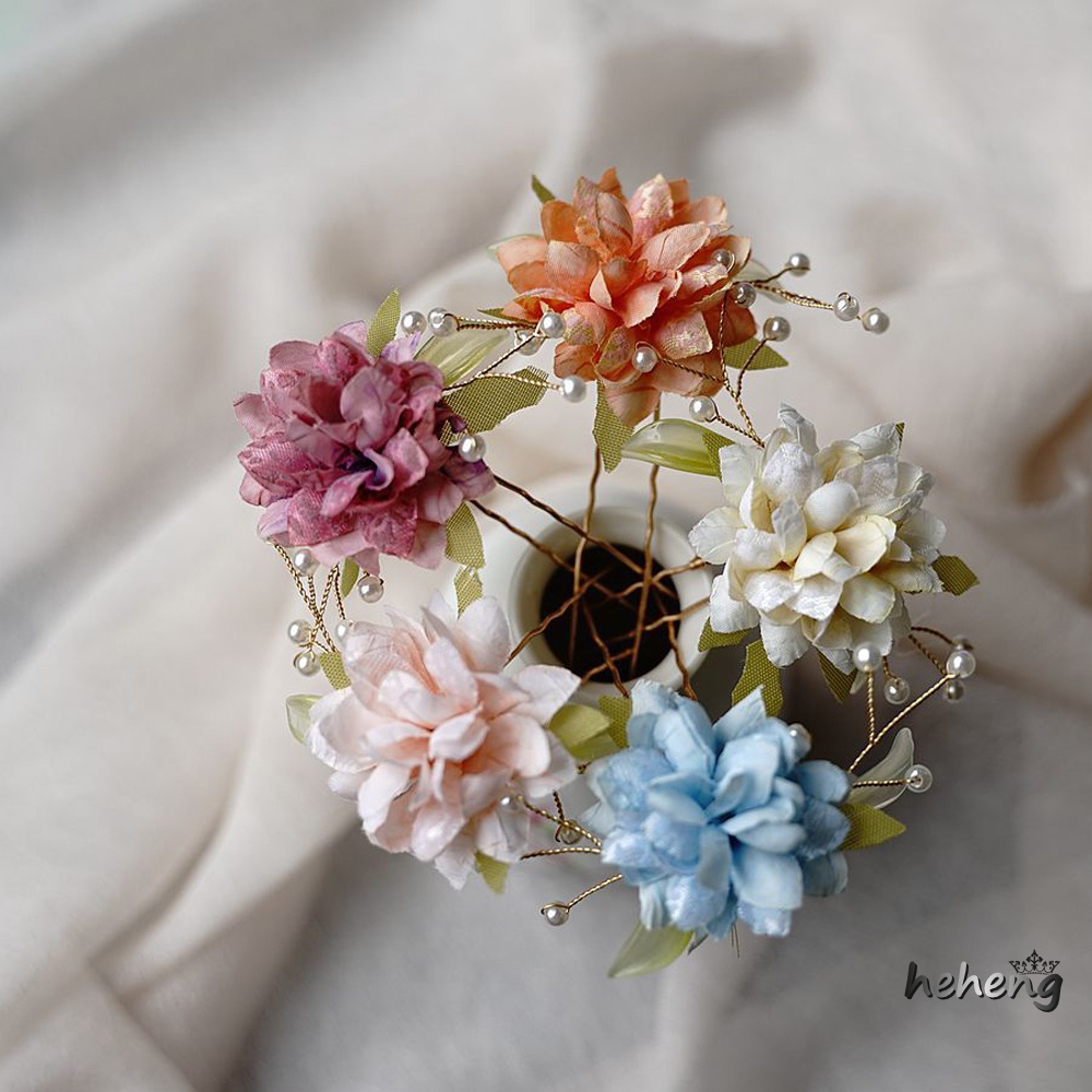 Trâm Cài Tóc Chữ U Bằng Vải Lụa Hình Hoa Mẫu Đơn Phong Cách Trung Quốc