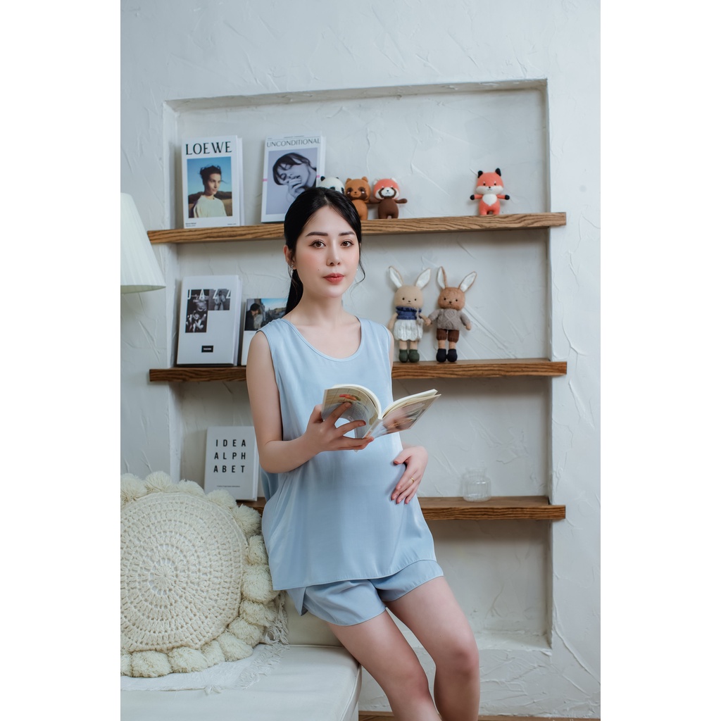 Bộ cộc cánh tiên chất liệu vải nhung tằm cao cấp, Bộ đồ cho mẹ bầu &amp; sau sinh Momi