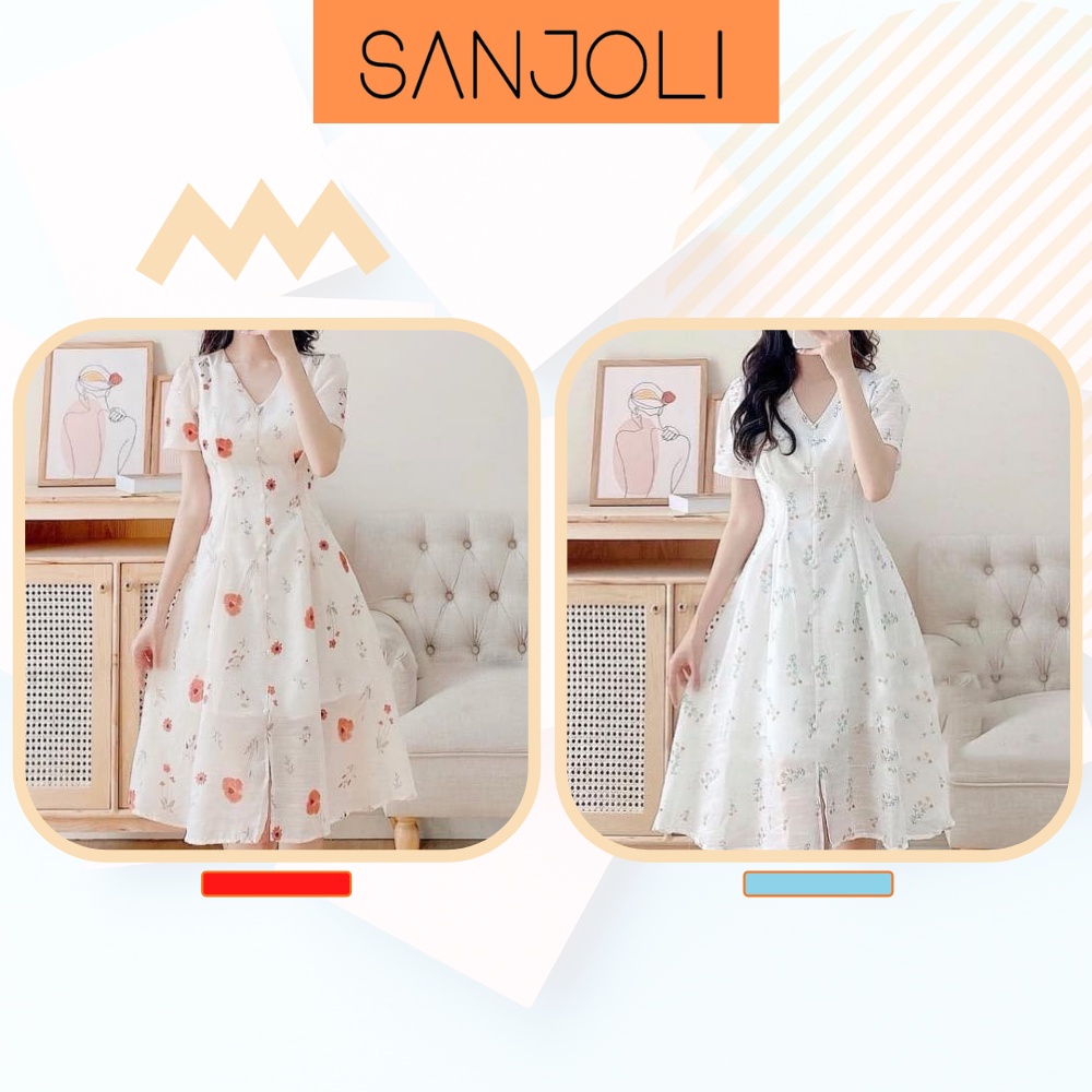 Váy Hoa Nhí Dáng Dài SANJOLI Đầm Tết Dự Tiệc Công Sở Maxi Xòe Vải Voan Thiết Kế Hàn Quốc Tiểu Thư Sang Trọng VD047