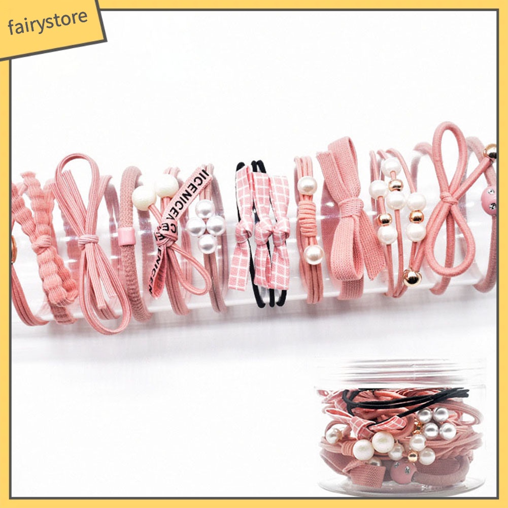 Set 12 Dây Cột Tóc Phối Nơ Và Hạt Ngọc Trai Giả Thời Trang Cho Nữ