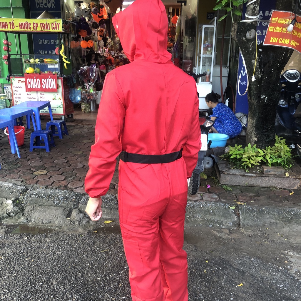 Bộ quần áo kèm mặt nạ hóa trang trong phim Trò chơi con mực Squid Game chơi lễ hội halloween cho trẻ em và người lớn