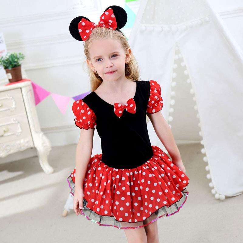 Đầm Chấm Bi Hình Chuột Minnie 2018 Cho Bé Gái