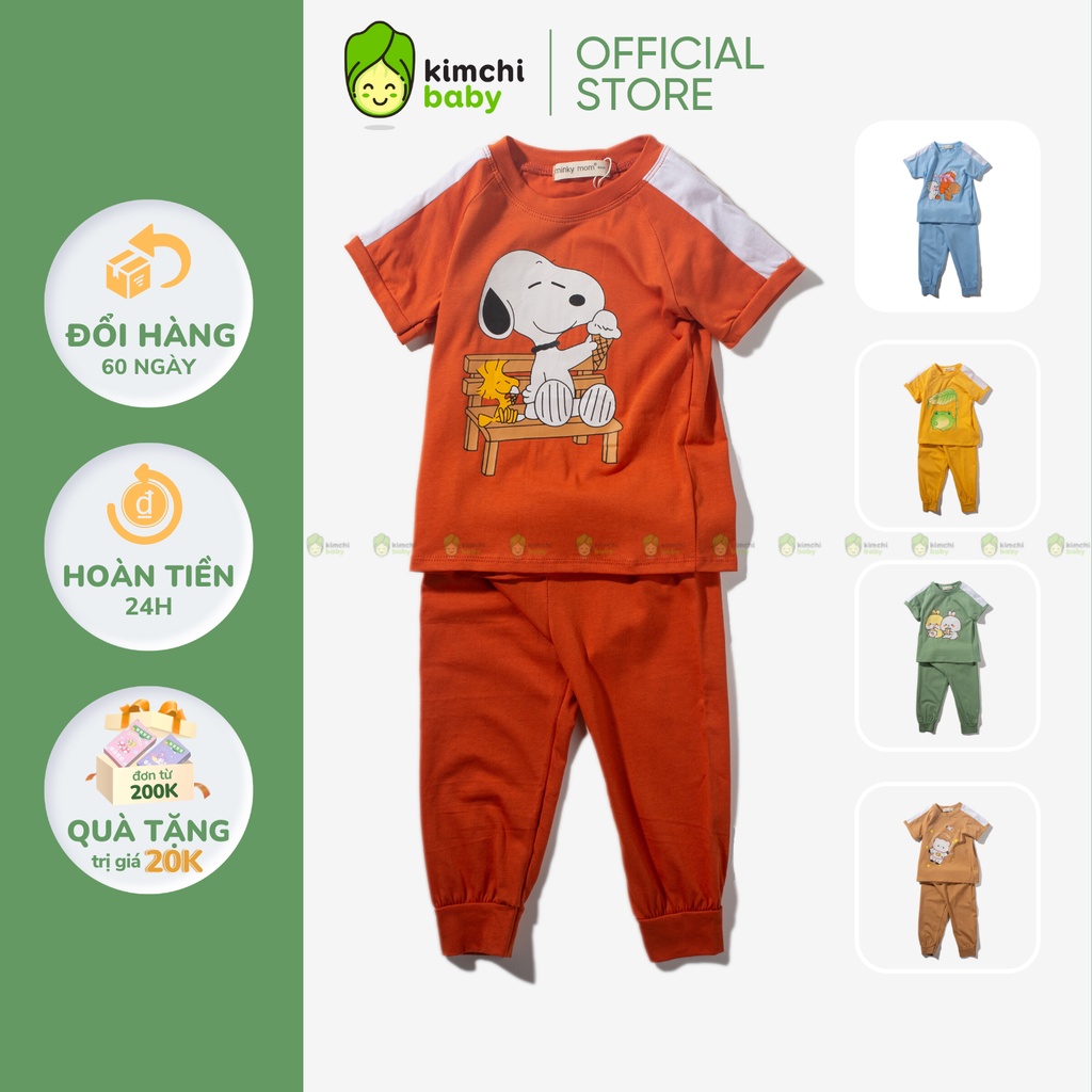 Bộ Dài Tay Cho Bé Trai, Bé Gái Vải Thun Lạnh Minky Mom  Tay Ngắn Ếch Cốm, Đồ Bộ Mặc Nhà Cho Bé MKMTD2228