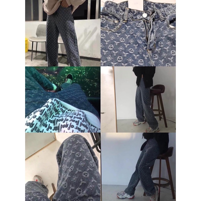 (SẴN + VIDEO) Quần Jean UNISEX ống rộng ulzzang hoạ tiết LV cá tính cho các cặp đôi hot trend TIKTOK 2021 KÈM 3 ẢNH THẬT | BigBuy360 - bigbuy360.vn
