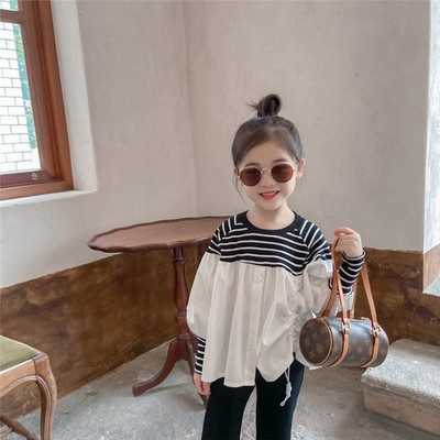 Bộ bán lẻ áo kẻ sọc và quần ống loe thời trang cho bé gái 3-8 tuổi