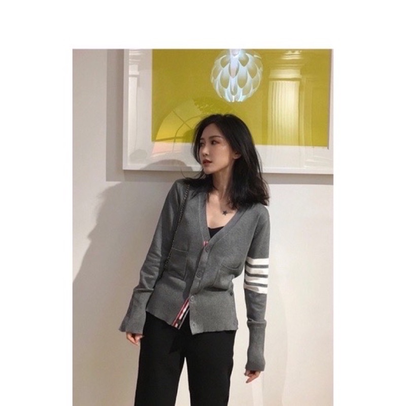 [SẴN XÁM M] Áo cardigan len sọc  Thombrowne