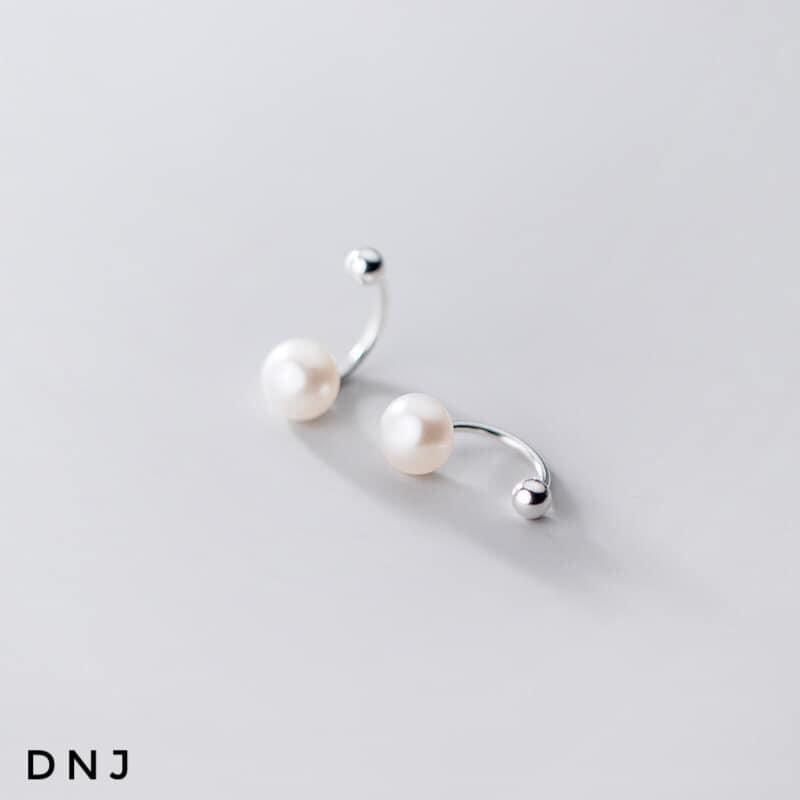 Bông tai bạc nữ móc câu gắn hạt trai đơn giản cá tính - Kho sỉ bạc Nhất Linh