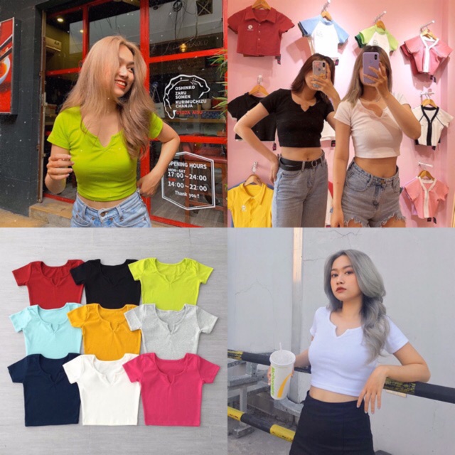 (hoả tốc, ảnh thật)🍊ÁO_CROPTOP_CỔ_V🥑