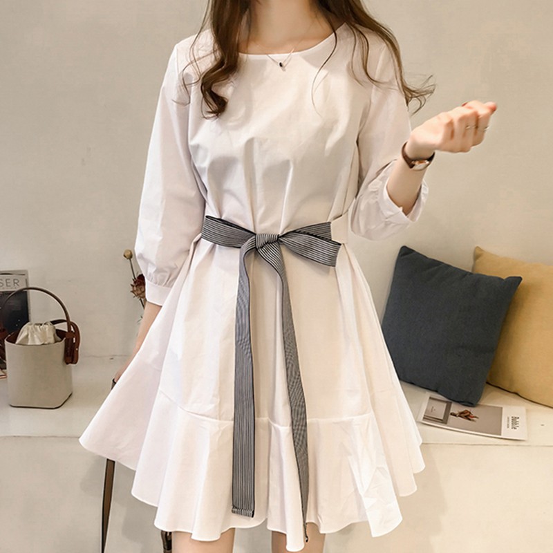 FREESHIP ĐƠN 99K_ Đầm nữ Mini tay phồng phong cách Hàn Quốc +Belt included