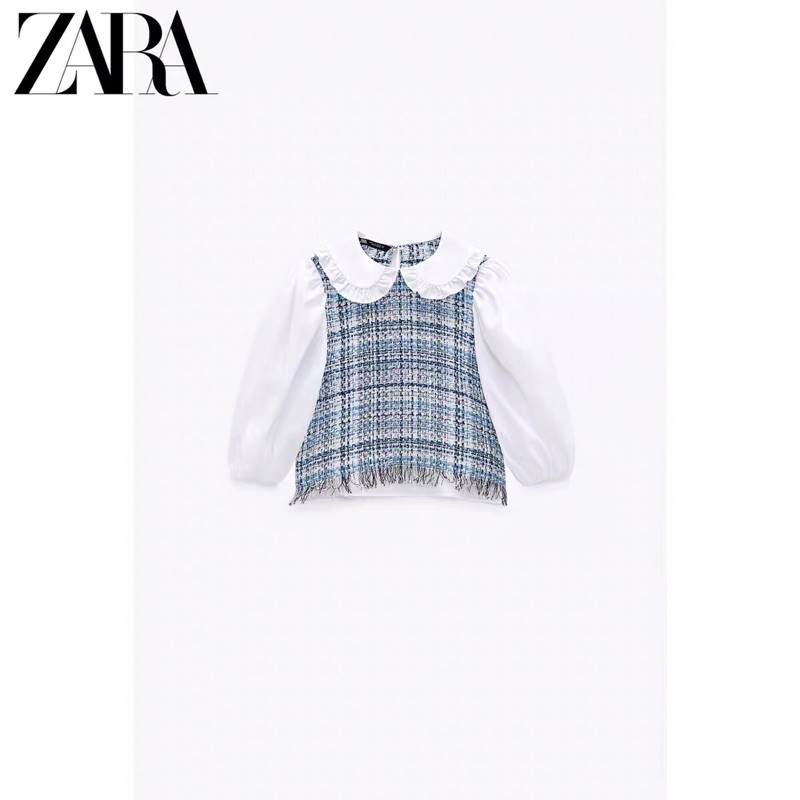 Áo sơ mi nữ Zara tay phồng new best seller 2021 cổ sen croptop