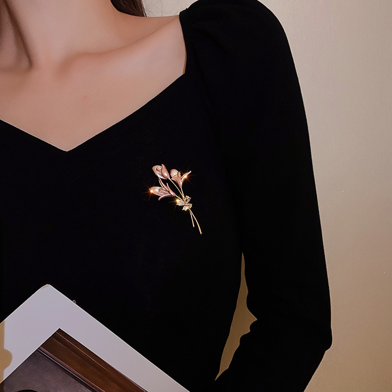 Ghim cài áo RINHOO hình hoa hồng đính đá opal nhân tạo thời trang cho nam nữ