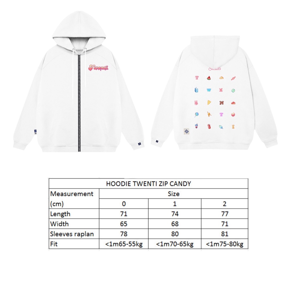 HOODIE ZIP TWENTI NỈ COTTON PHIÊN BẢN KẸO NGỌT TRẮNG | BigBuy360 - bigbuy360.vn