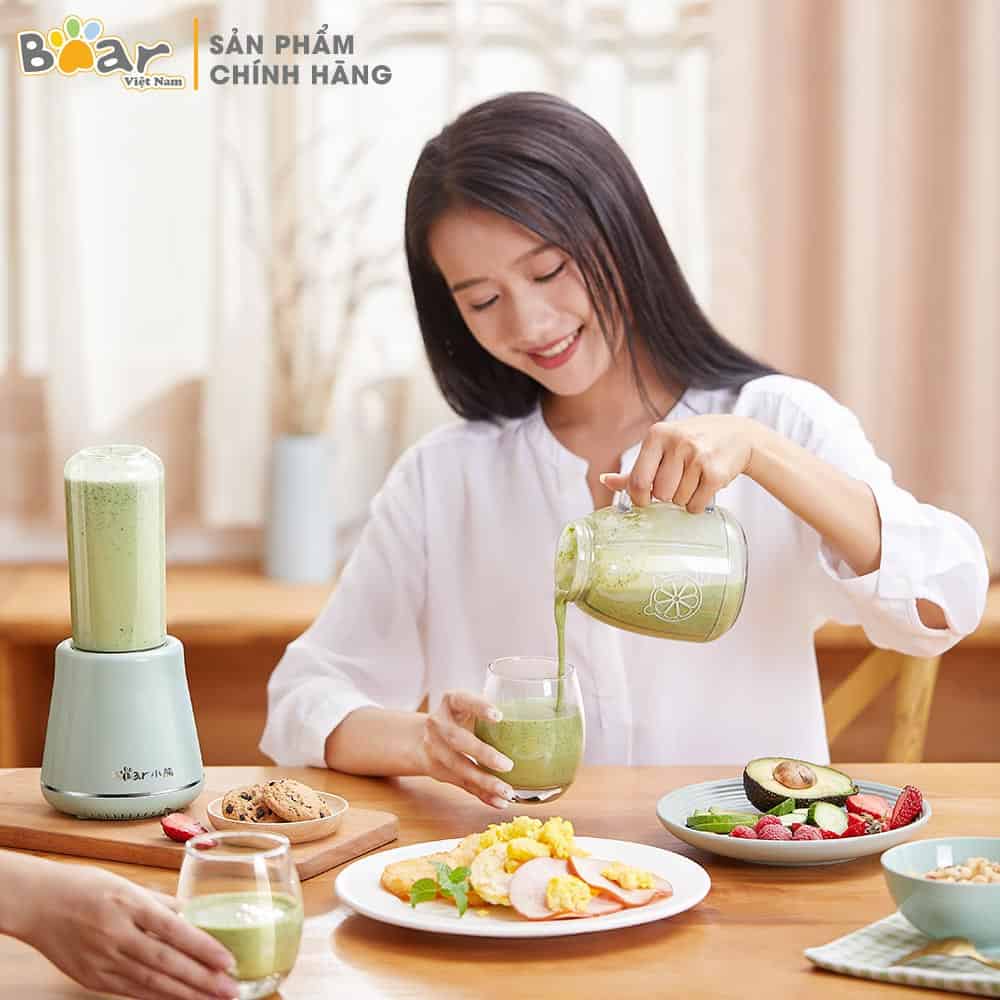 [BEAR CHÍNH HÃNG]Máy xay sinh tố cầm tay Bear dung tích 1L LLJ-D04A1 màu xanh mint kèm 2 bình thủy tinh+ống hút tiện lọi