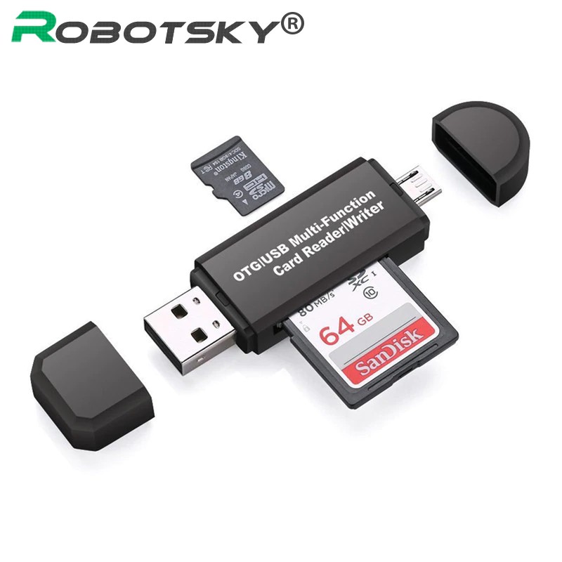 Micro SD/TF Compact Flash Card Reader with 3 in 1 USB Type C Micro USB OTG Adapter USB 2.0 Portable Memory Card Reader 