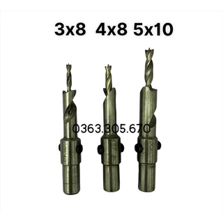 Combo 5 mũi khoan gỗ 2 tầng ngắn , 3x8 - 4x8 - 5x10 vỏ dài 60mm bắt vít