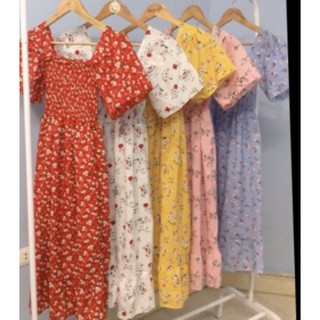 Đầm maxi voan xếp ly