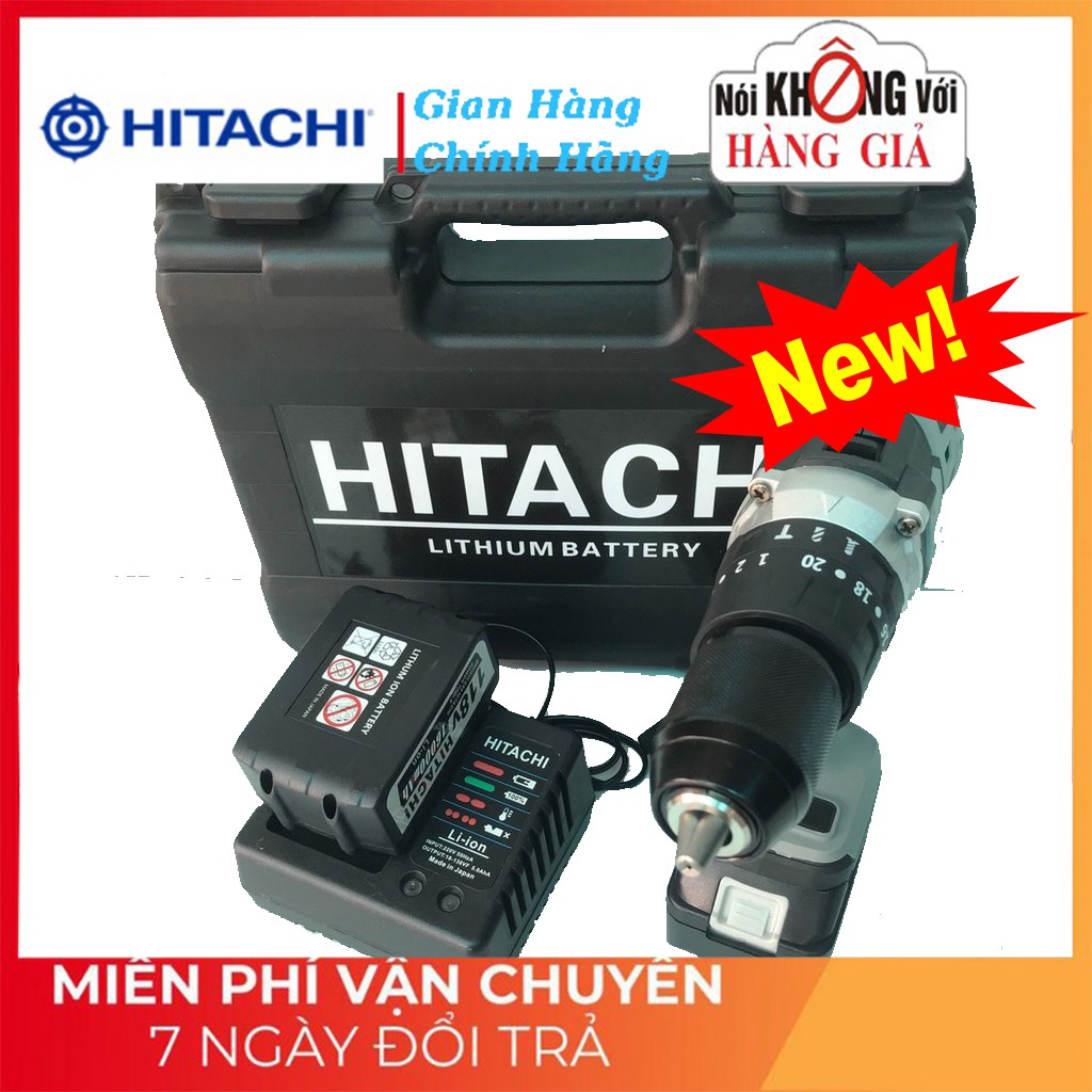 Máy Khoan Pin HITACHI 118V, 2 PIN, KHÔNG CHỔI THAN, Tặng Kèm Bộ PHỤ KIỆN Như Hình [CAM KẾT CHÍNH HÃNG]