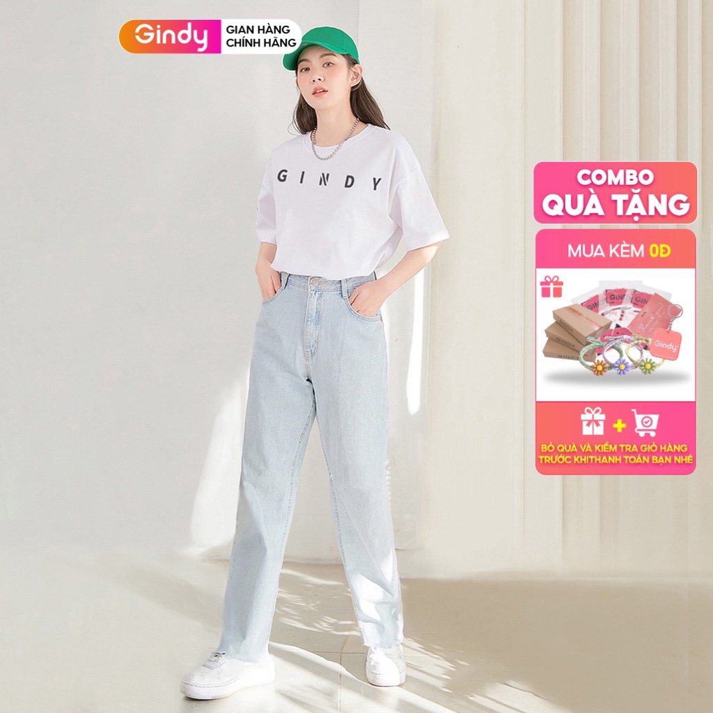 Quần Jean nữ lưng cao co giãn ống rộng GINDY baggy dáng suông phong cách Hàn Quốc năng động trẻ trung Q006