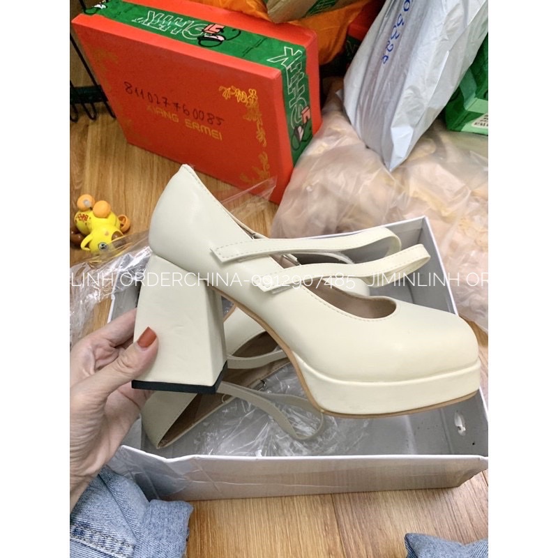 Giày Cao gót Đế đúp 10cm Vintage mũi tròn- ORDER