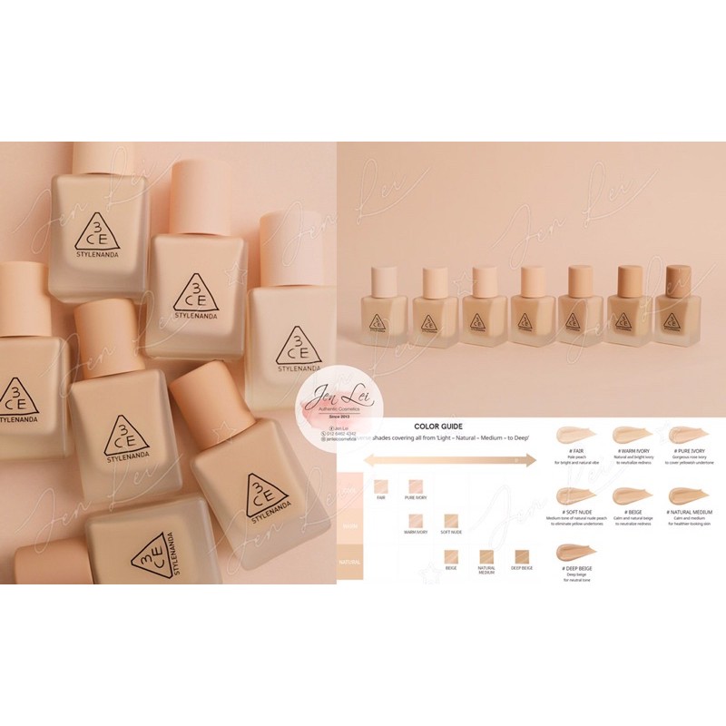 KEM NỀN SIÊU MỊN 3CE VELVET FIT FOUNDATION (TẶNG KÈM CỌ TÁN KEM NỀN) | BigBuy360 - bigbuy360.vn