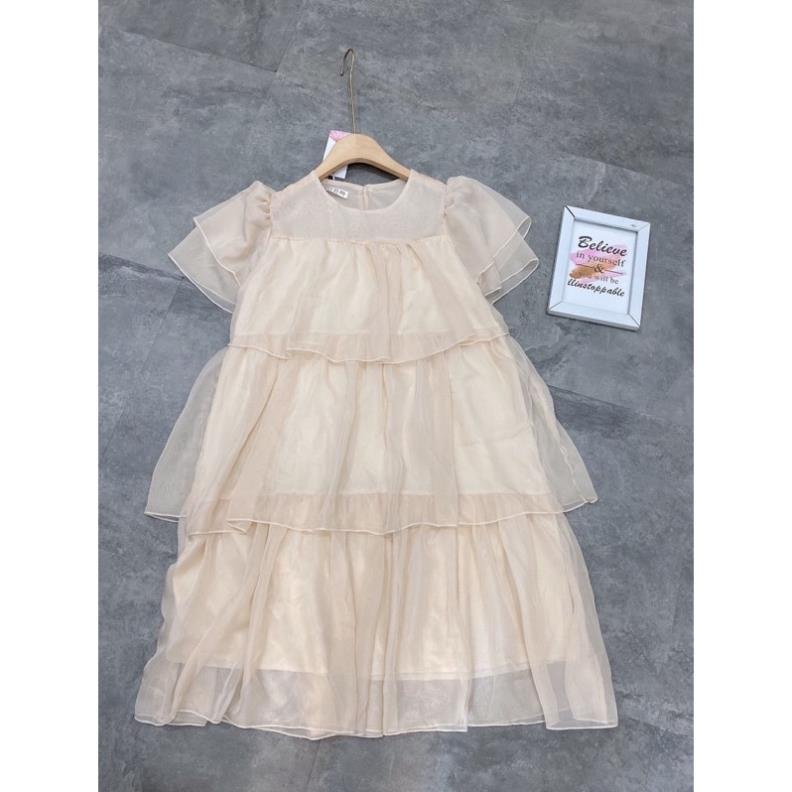Váy Babydoll Tơ Bèo Tầng Siêu Xinh Màu Be
