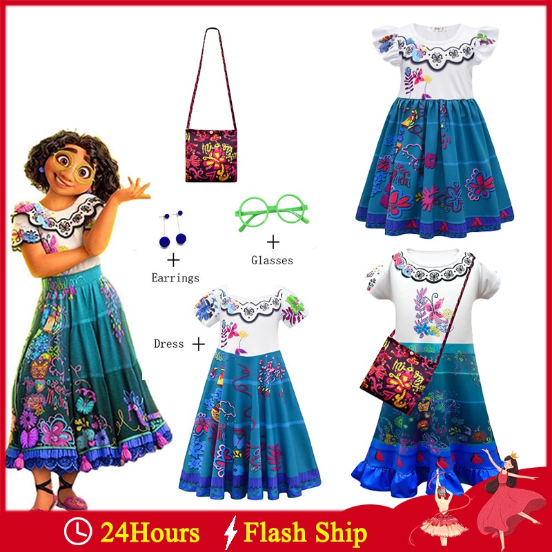 Đầm Công Chúa Disney Encanto Mirabel Madrigal Hóa Trang Halloween Cho Bé Gái