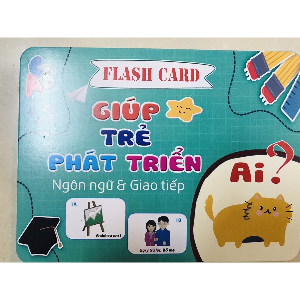 Bộ thẻ flashcards giúp trẻ phát triển ngôn ngữ và giao tiếp,gồm 5 chủ đề: Ai? , Cái gì? , Tại Sao? , Khi Nào? Ở Đâu?