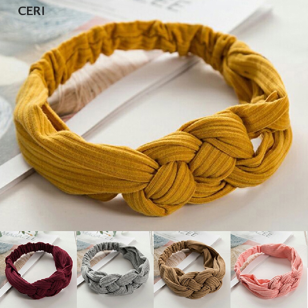 CE Ladies Girls Twist Knot Headband Elastic Head Wrap Turban Hair Band Pure Color RI