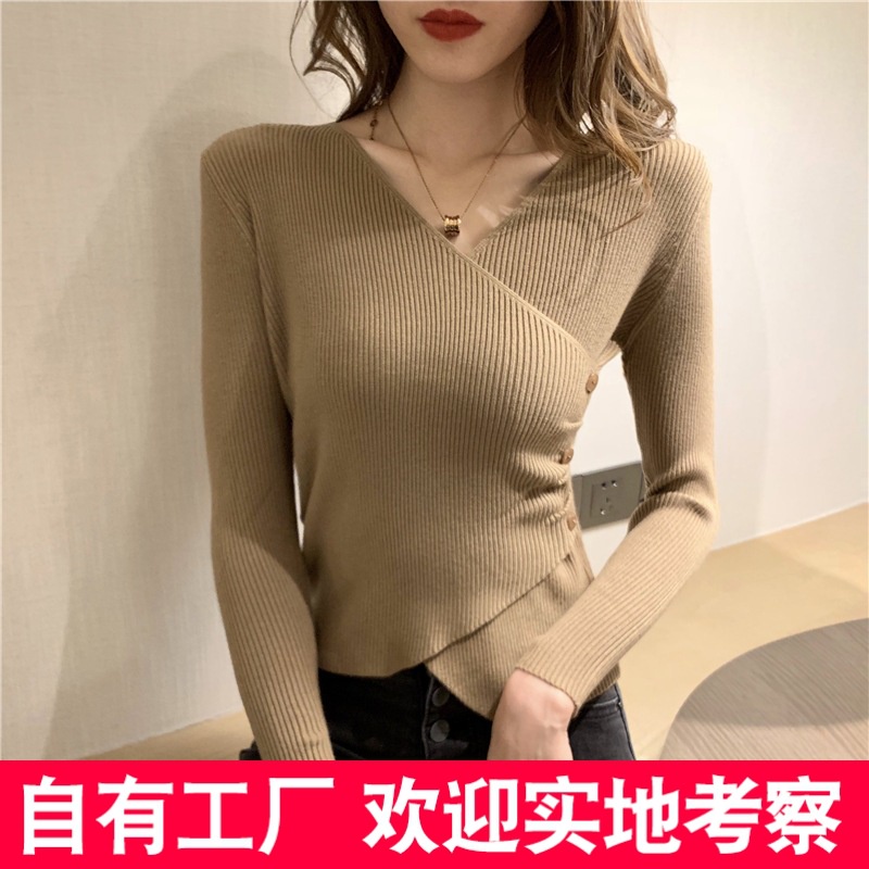 Có sẵn - Áo len dài tay vạt chéo, áo len tăm mẫu mới nhất