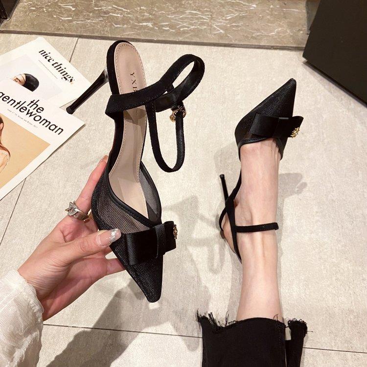 Giày Cao Gót Mũi Nhọn Đính Nơ Thời Trang Xuân Thu 2022 Cho Nữ