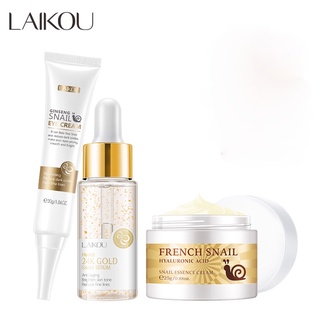 Bộ serum + kem + kem dưỡng da mắt LAIKOU chiết xuất ốc sên và vàng 24k chống nếp nhăn / vết nám làm săn chắc da