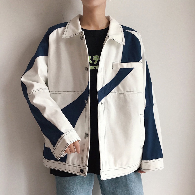 Áo Khoác Denim Dáng Rộng Chống Gió Màu Sắc Phù Hợp Mùa Thu Đông Cho Nam