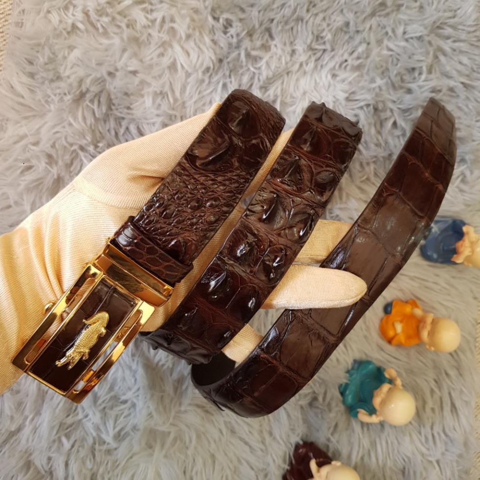Thắt Lưng Da Cá Sấu, Dây Lưng Da Cá Sấu Gù Liền Nguyên Con Bản 3,5 cmI Màu Sắc Nâu Cafe I Bảo Hành 24 Tháng