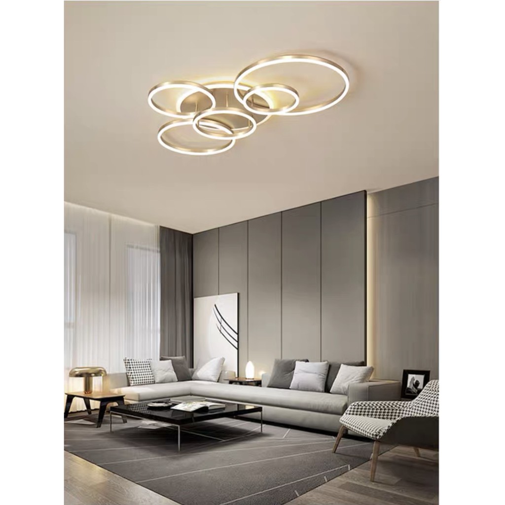 Đèn ốp trần trang trí 5 vòng tròn sáng tạo, Đèn trần LED hiện đại