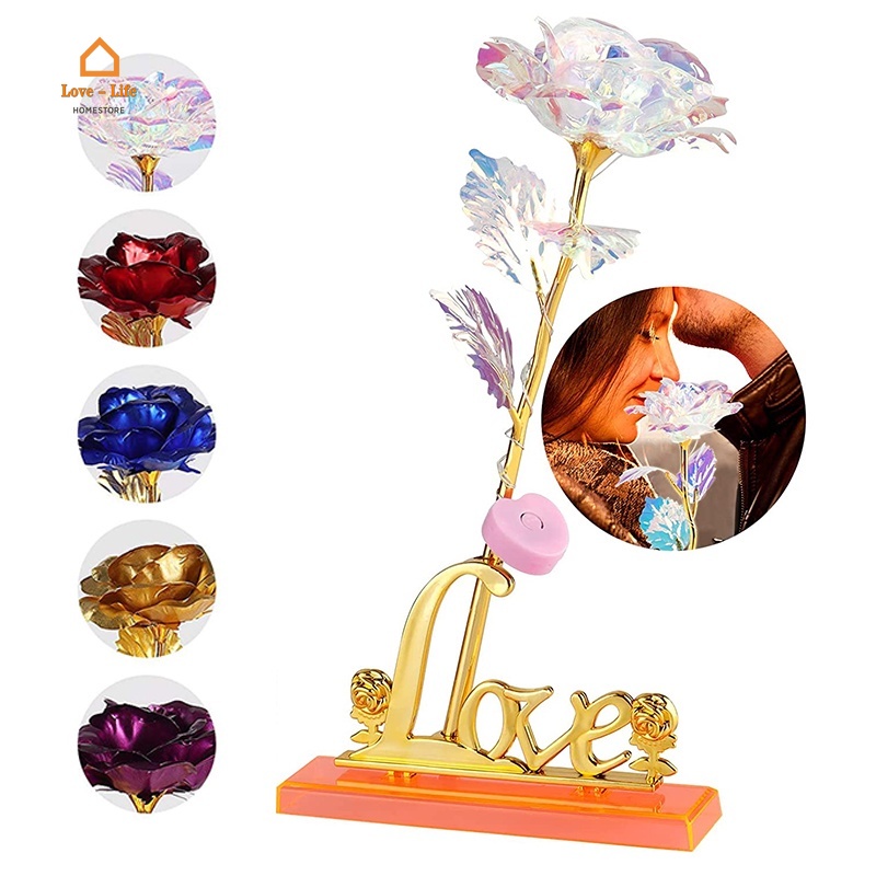 Bó hoa hồng giả bằng nhựa mạ vàng nhiều màu lựa chọn sáng tạo lãng mạn