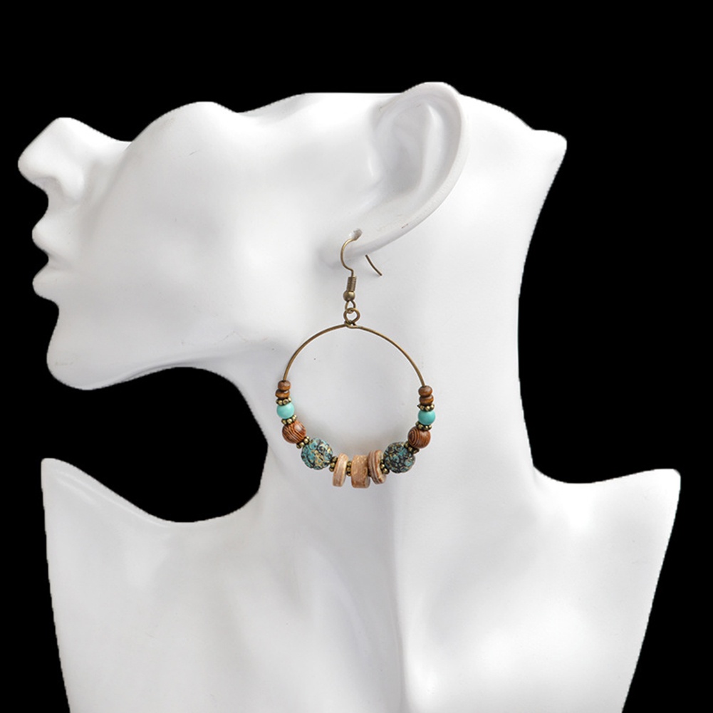 Bông tai móc hình tròn đính hạt kiểu bohemian dễ thương cho nữ