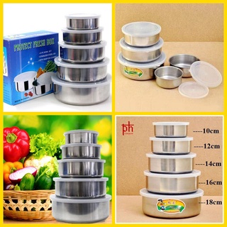 Bộ Thố Inox 5 Cái Có Nắp Đậy Khít Giúp Bảo Quản Thực Phẩm Chống Bụi Và Côn Trùng