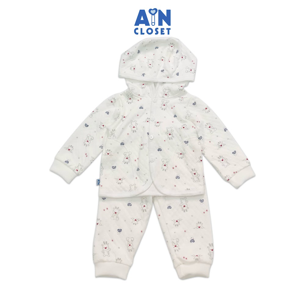 Bộ quần áo dài có nón unisex họa tiết Tuần lộc trắng trần bông AICDBGX9E454 AIN Closet