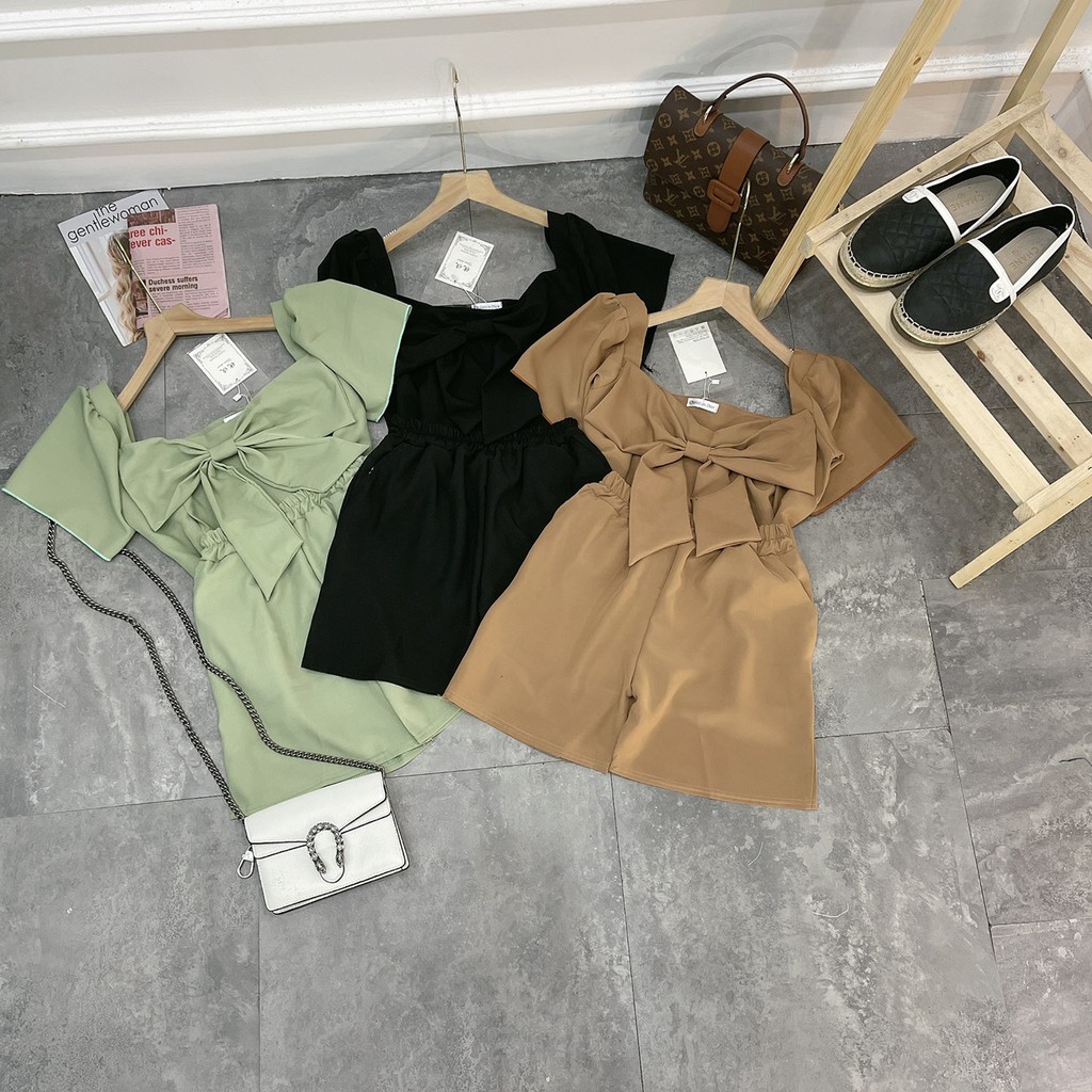 Set Nơ Ngực Cổ Vuông Mix Quần Sooc | BigBuy360 - bigbuy360.vn