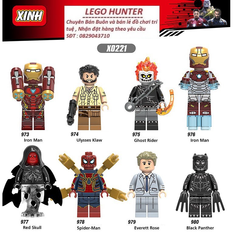 Lego Marvel Superheroes Minifigures Xinh 0221 nhân vật Ironman Red Skull Black panther Ghost rider Spider-man