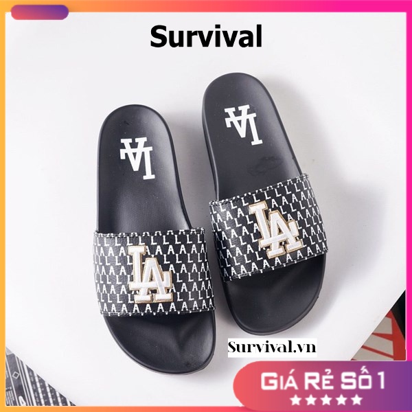 Dép 𝐌𝐋𝐁 LA Nam Nữ Quai Ngang Unisex Siêu Hot Trend Chữ Thêu Sắc Nét, đủ size [ Fullbox + Hỗ trợ đổi size ] - Màu ĐEN LA