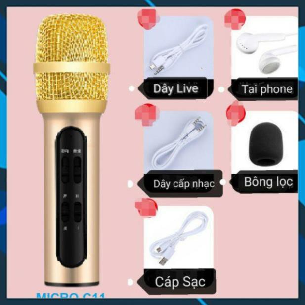 Micro thu âm karaoke livestream C11 Kèm đầy đủ phụ kiện - Bảo hành 6 tháng Lỗi 1 dổi 1 FREE SHIP