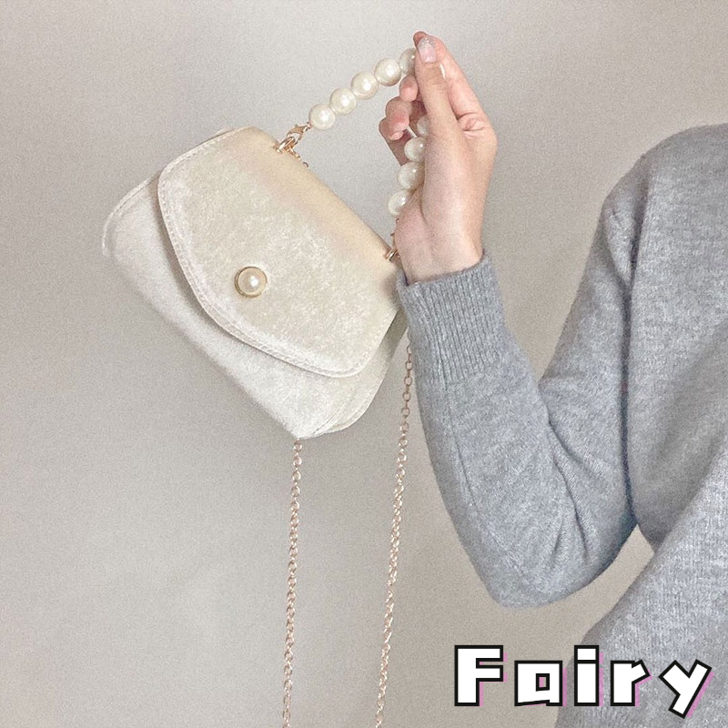 Túi Đeo Chéo Da Lộn Dáng Vuông Nhỏ Đính Ngọc Trai Giả Kiểu vintage Pháp Thời Trang Thu Đông 2020